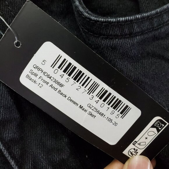 Boohoo Skirt Womens 12 Black Split Front & Back Denim Maxi Skirt *NWT* - Picture 2 of 11